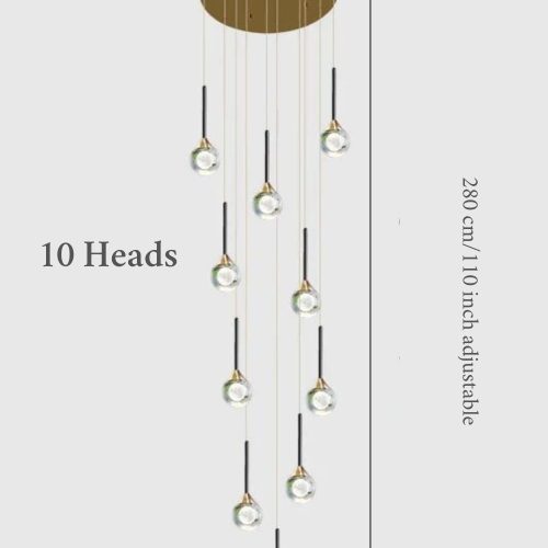 MIRODEMI® Peillon | Gold Crystal Raindrop Glass Ball Chandelier 10 heads / Warm light