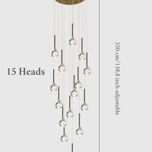 MIRODEMI® Peillon | Gold Crystal Raindrop Glass Ball Chandelier 15 heads / Warm light