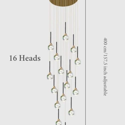 MIRODEMI® Peillon | Gold Crystal Raindrop Glass Ball Chandelier 16 heads / Warm light