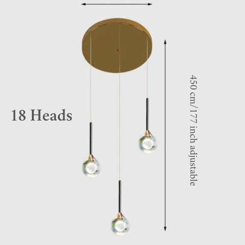 MIRODEMI® Peillon | Gold Crystal Raindrop Glass Ball Chandelier 18 heads / Warm light