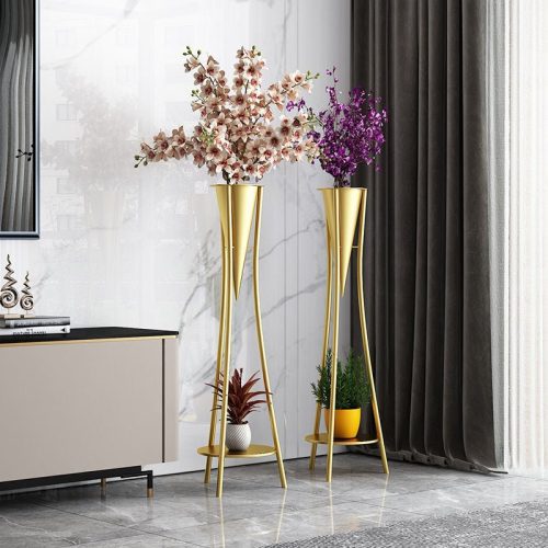 Indoor Golden Iron Decorative Plant Stand for Living Room, Balcony Gold / Dia6.3xH26.8