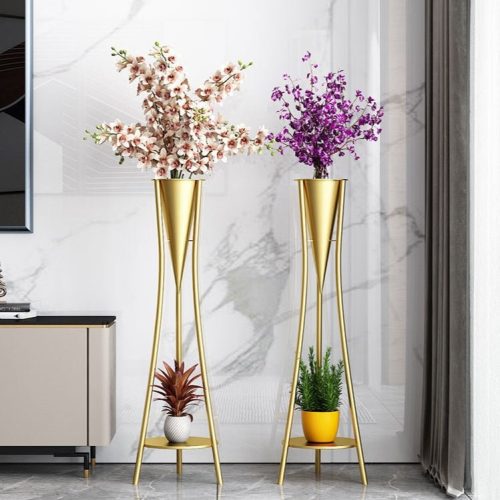 Indoor Golden Iron Decorative Plant Stand for Living Room, Balcony Gold / Dia7.1xH30.7