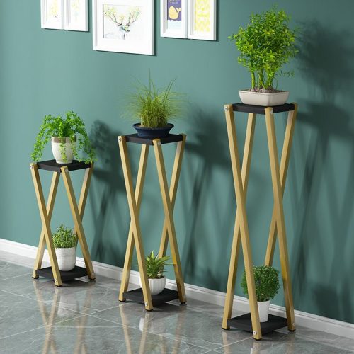 Multi-Layer Golden Flower Plant Shelves for Living Room, Balcony Gold+Black / H23.6