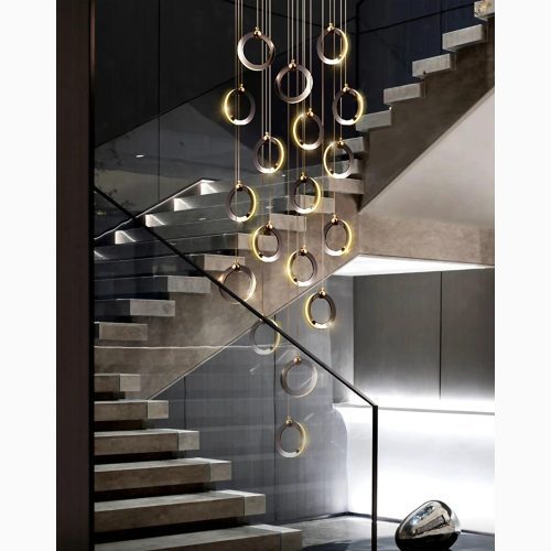 MIRODEMI® Agra | Sleek LED Pendant Chandelier in Gold and Black with Ring Accents