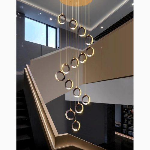 MIRODEMI® Agra | Sophisticated Gold and Black LED Pendant with Ring Detail