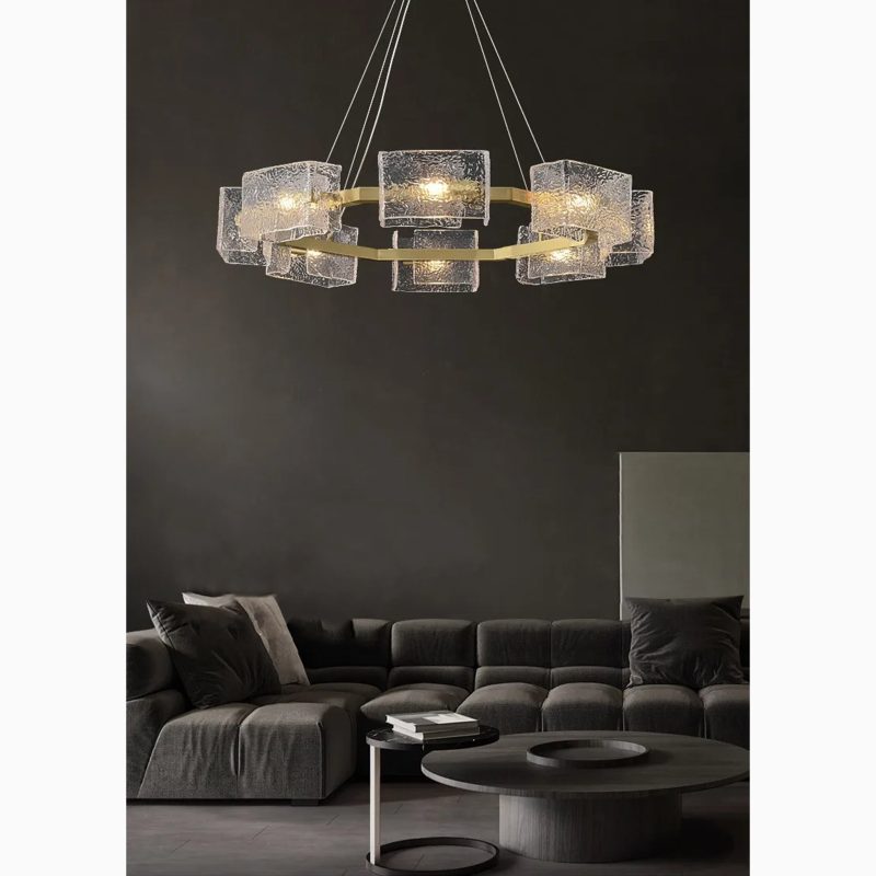 MIRODEMI® Aidomaggiore | Stylish Round Chandelier with Modern Glass Ice Cube Design