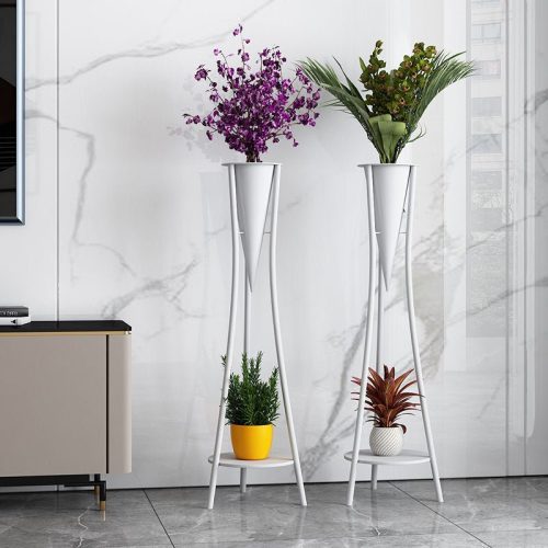 Indoor Golden Iron Decorative Plant Stand for Living Room, Balcony White / Dia6.3xH26.8