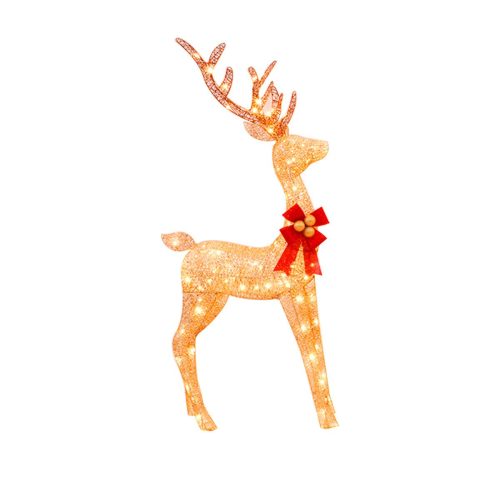 Christmas Gold Deer Family Scene with LED Lights Male Deer