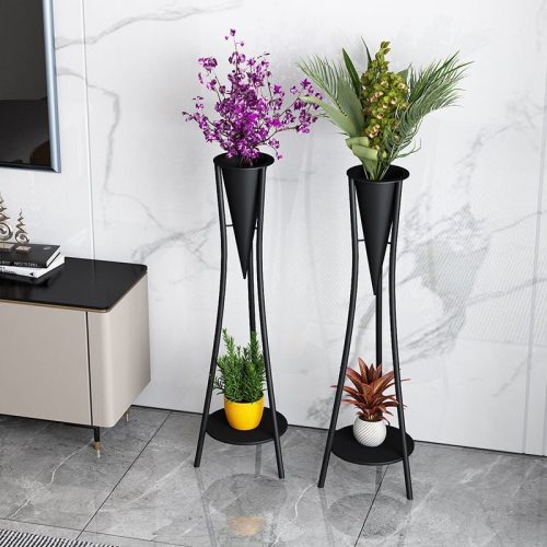 Indoor Golden Iron Decorative Plant Stand for Living Room, Balcony Black / Dia6.3xH26.8