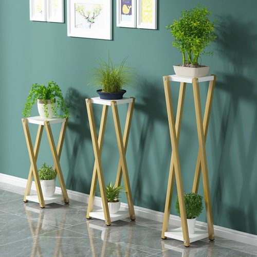 Multi-Layer Golden Flower Plant Shelves for Living Room, Balcony Gold+White / H23.6