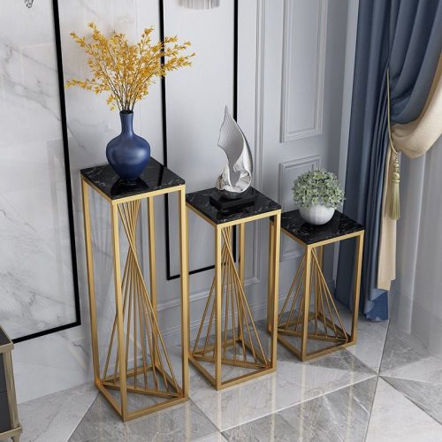 Golden Wrought Nordic Luxury Plant Stand with Marble Shelves image | luxury furniture | marble furniture | home decor