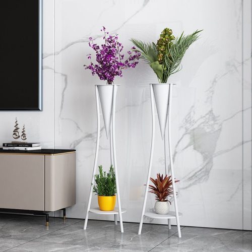 Indoor Golden Iron Decorative Plant Stand for Living Room, Balcony White / Dia7.9xH34.6