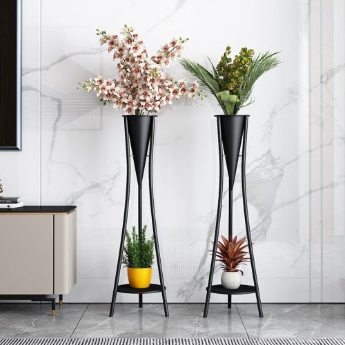 Indoor Golden Iron Decorative Plant Stand for Living Room, Balcony Black / Dia7.1xH30.7