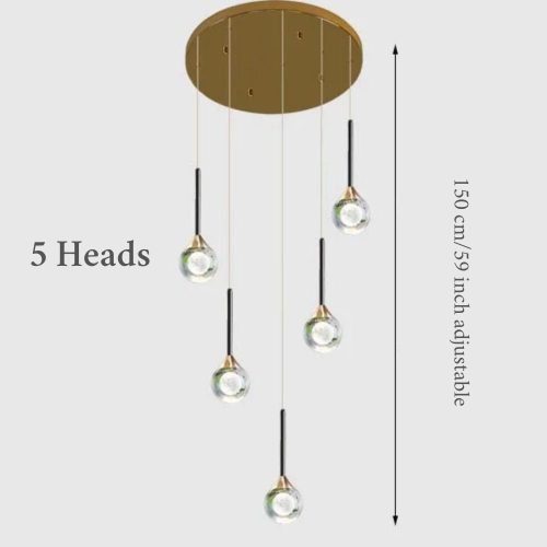 MIRODEMI® Peillon | Gold Crystal Raindrop Glass Ball Chandelier 5 heads / Warm light