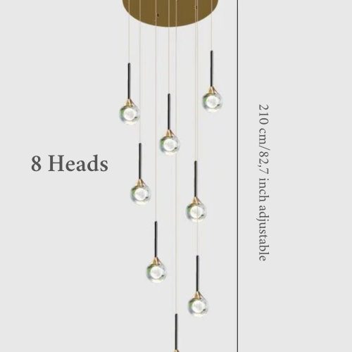 MIRODEMI® Peillon | Gold Crystal Raindrop Glass Ball Chandelier 8 heads / Warm light