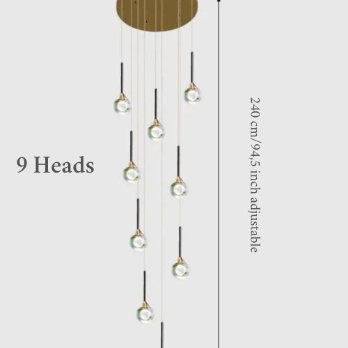 MIRODEMI® Peillon | Gold Crystal Raindrop Glass Ball Chandelier 9 heads / Warm light