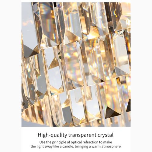 Abbasanta Luxury Gold Pink Rectangle Crystal LED Chandelier For Luxury Dining Room Crystal