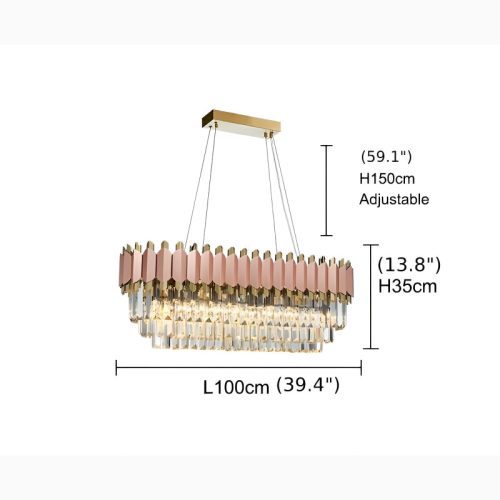 Abbasanta Luxury Gold Pink Rectangle Crystal LED Chandelier For Luxury Dining Room Scheme