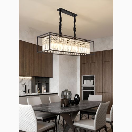 Agnosine Rectangle Crystal Hanging LED Chandelier for Cozy Kitchen