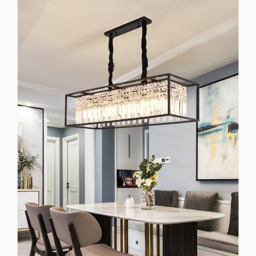 Agnosine Rectangle Crystal Hanging LED Chandelier for Interior