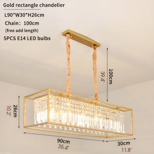 Agnosine Rectangle Crystal Hanging LED Chandelier for Kitchen Scheme