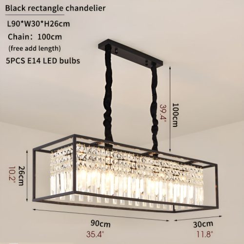 Agnosine Rectangle Crystal Hanging LED Chandelier for Kitchen Sizes