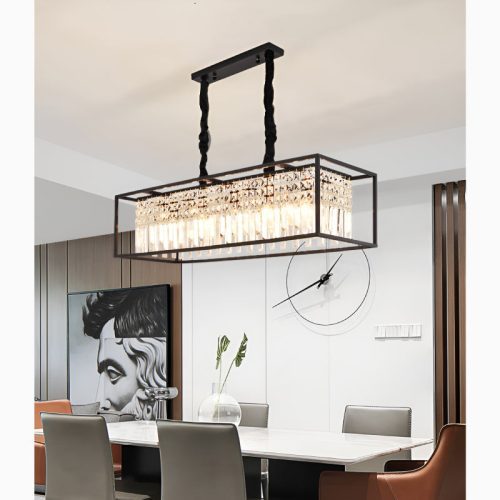 Agnosine Rectangle Crystal Hanging LED Chandelier for Living Room