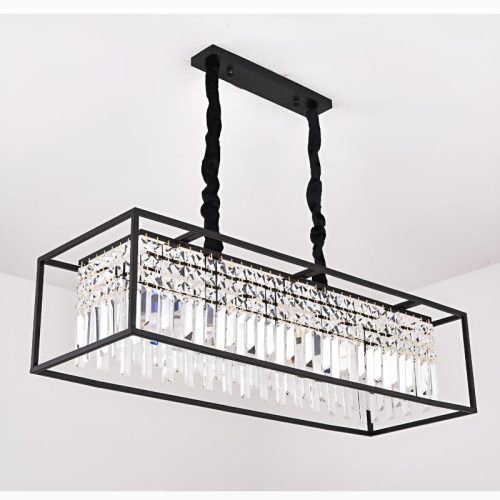 Agnosine Rectangle Crystal Hanging LED Chandelier for Modern Kitchen