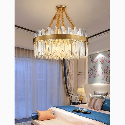 Albissola Marina Drum Gold Stainless Steel Crystal Chandelier