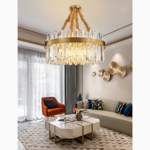 Albissola Marina Drum Gold Stainless Steel Crystal Chandelier For House