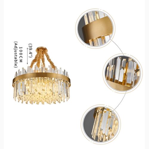 Albissola Marina Drum Gold Stainless Steel Crystal Chandelier Scheme