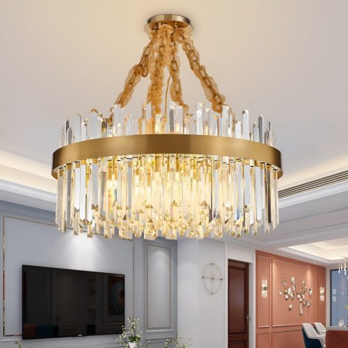 Albissola Marina Drum Gold Stainless Steel Crystal Chandelier for Home