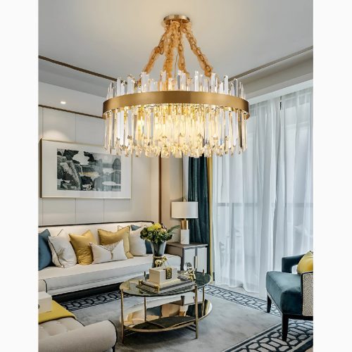 Albissola Marina Drum Gold Stainless Steel Crystal Chandelier for Living Room