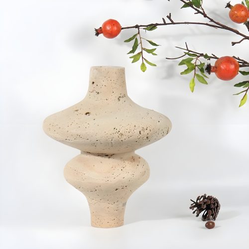 Antique Beige Stone Flower Vase for Bedroom