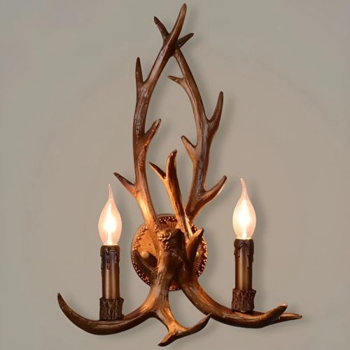 Creative|Antlers|Restaurant|Wood|Retro|White|Wall|Sconce