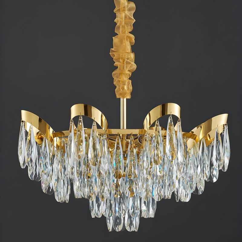 Aristocratic Gold Crystal Ceiling Chandelier Light Off