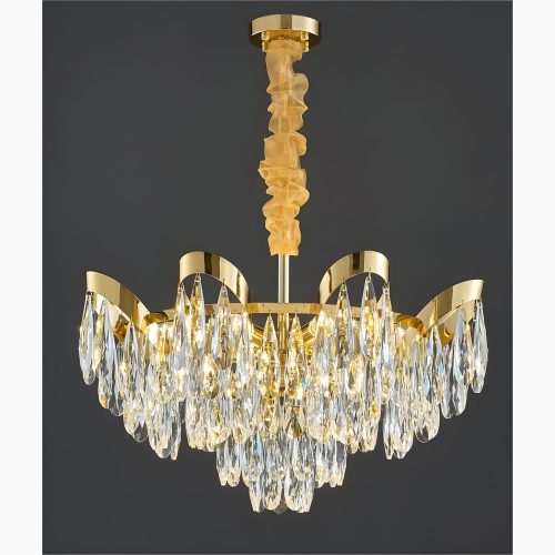 Aristocratic Gold Crystal Ceiling Chandelier Warm Light