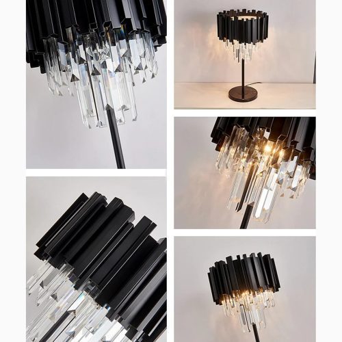 Art Deco Dimmable Black Crystal Nightstand Lamp For Lobby