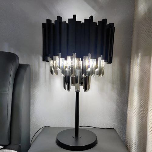 Art Deco Dimmable Black Smoky Crystal Nightstand Lamp For Bedroom