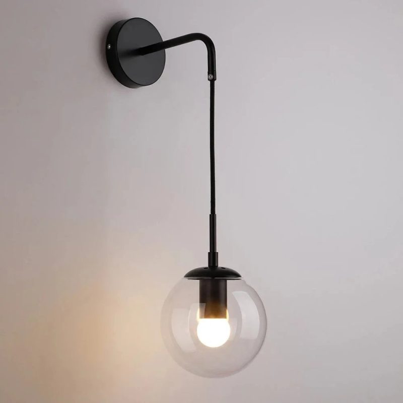 Black Crear Blass Ball Wall Lamp For Dining Room