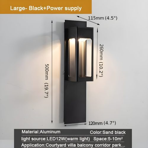 Black Outdoor Waterproof LED Aluminum Wall Light Large