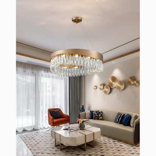 Borgio Verezzi Gold Crystal urve Hanging Light Fixture for Dining Room