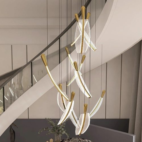 Cagnes sur Mer Crystal Gold Feathers Chandelier