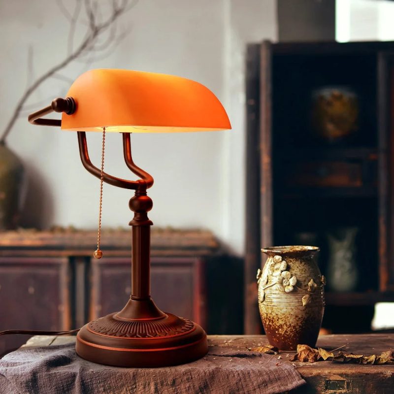 Classic Style Vintage Orange Banker Reading Lamp For Bedroom