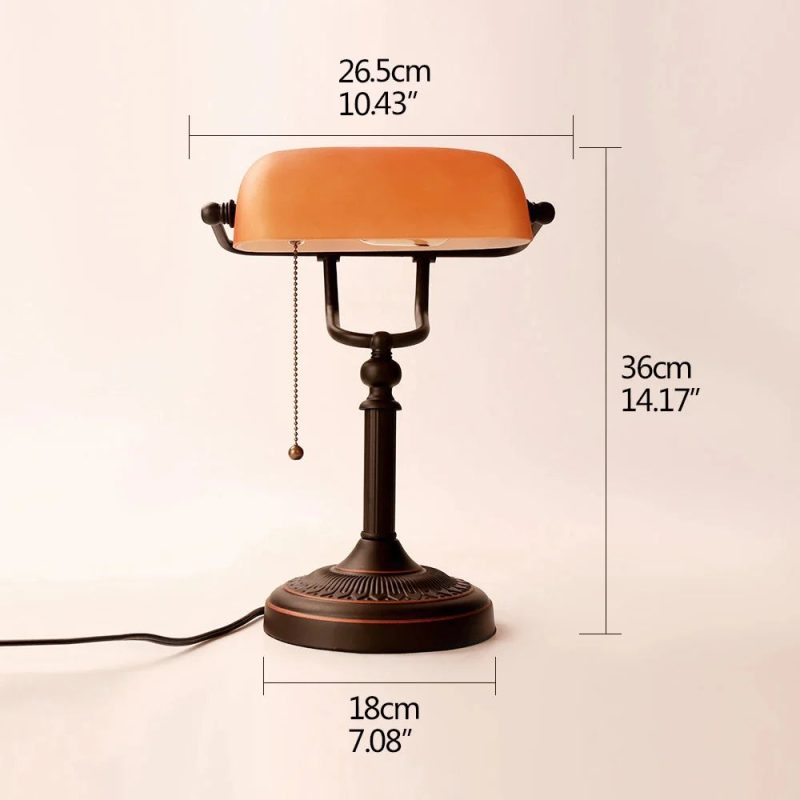 Classic Style Vintage Orange Banker Reading Table Lamp For Bedroom