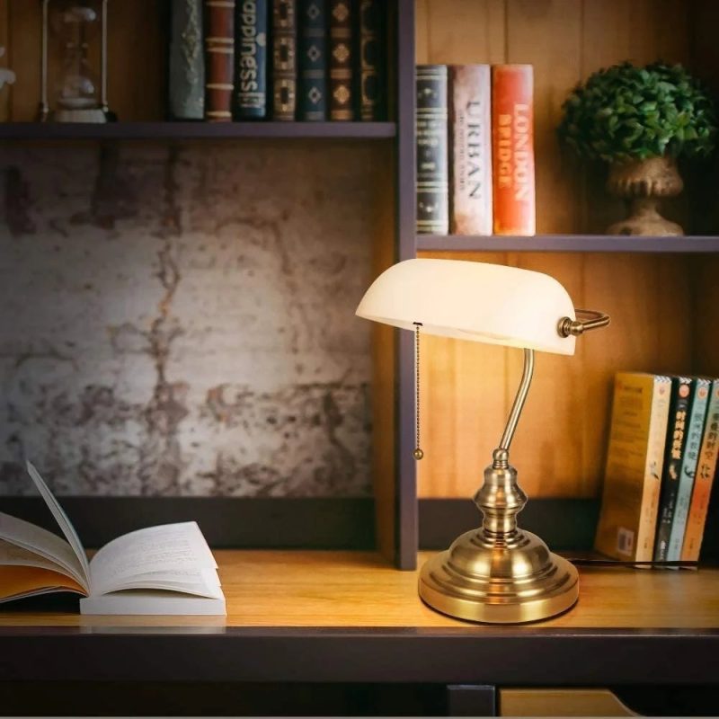 Classical Vintage White Banker Reading Lamp For Bedroom For Cabinet