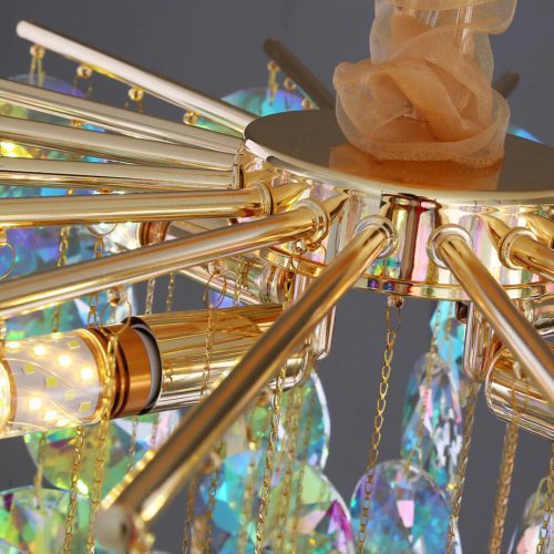 Colorful Iridescent Crystal Chandelier Details