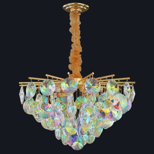 Colorful Iridescent Crystal Chandelier Light Off