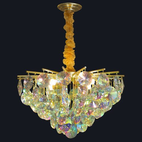 Colorful Iridescent Crystal Chandelier Light On