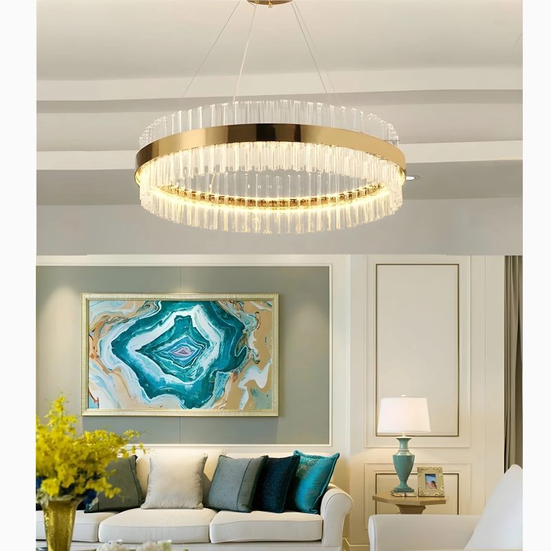 Contemporary Gold Round Crystal Chandelier For Living Room For Bedroom